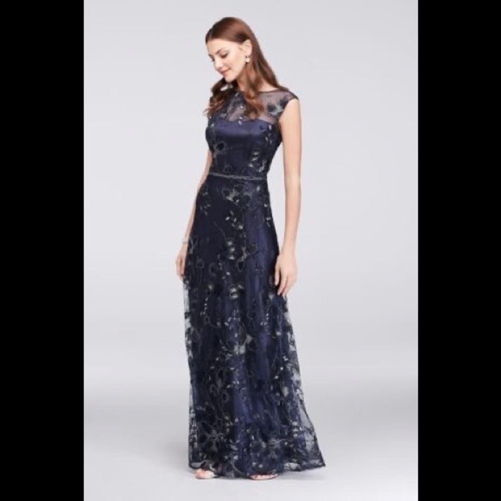 NEW Floral-Embroidered Illusion Ball Gown with Sequins